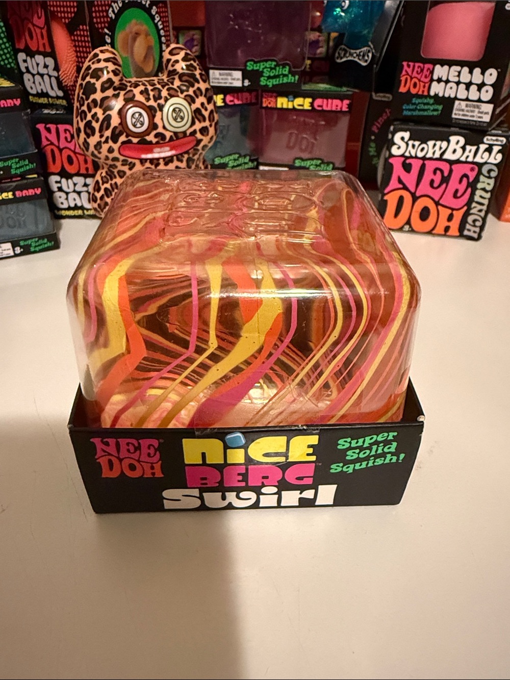 Nee Doh Nice Berg Swirl Super Solid Squish - Pink/Yellow/Orange (Hard to Find!)